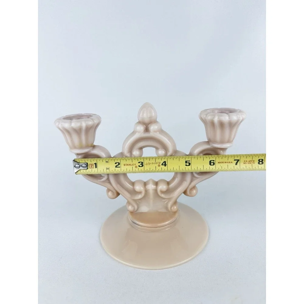 Vintage Cambridge Pink Milk Glass Crown Tuscan Rosepoint Double Candlestick